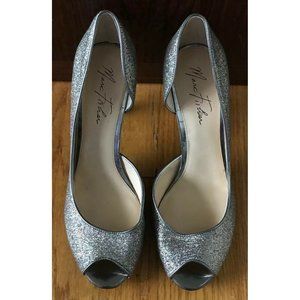 Marc Fisher MF Joey3 Gold Multi Glitter Peep Toe Heels Pumps Shoes Wmns Sz 9.5M
